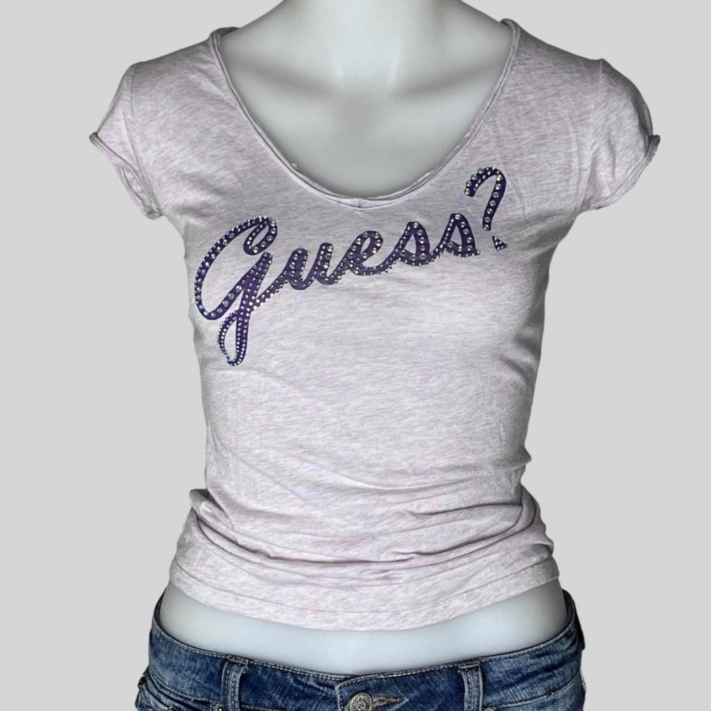 vintage 2000s guess purple bedazzled logo tee